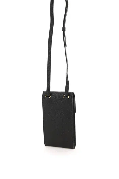 Shop Thom Browne Pebble Grain Leather Phone Holder With Strap In Nero