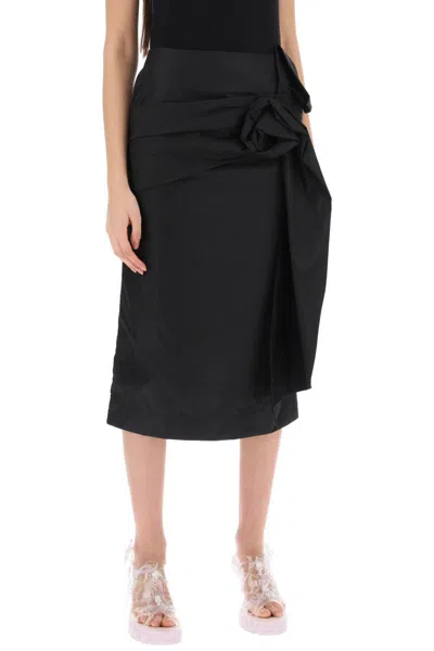 Shop Simone Rocha Pencil Skirt With Floral Applique In Nero