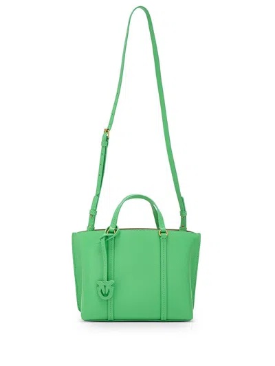 Shop Pinko Carrie Small Leather Bag With Logo Plaque In Green