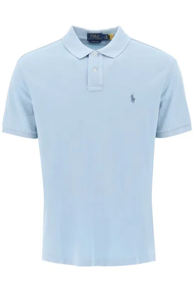 Shop Polo Ralph Lauren Pique Cotton Polo Shirt In Celeste