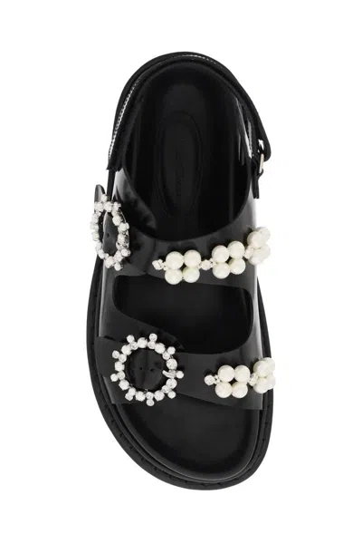 Shop Simone Rocha Platform Sandals With Pearls And Crystals In Nero