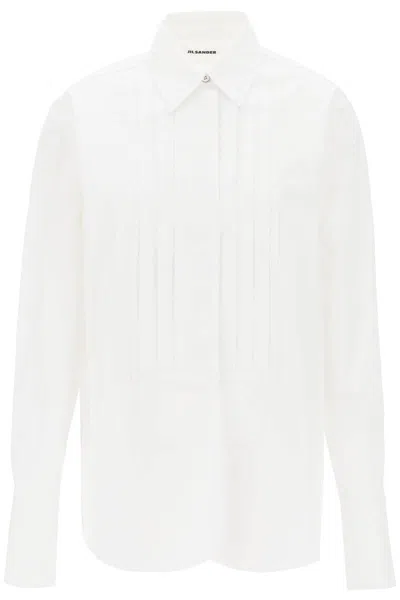 Shop Jil Sander Pleated Bib Shirt With In Bianco
