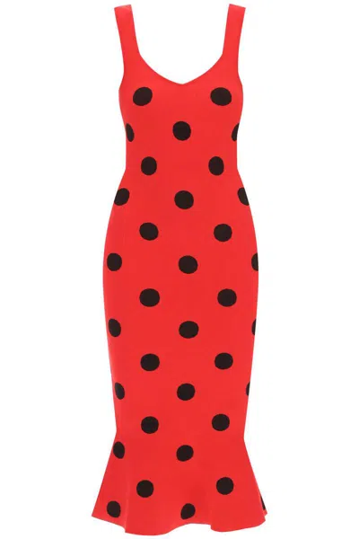 Shop Marni Polka Dot Knit Midi Dress In Rosso