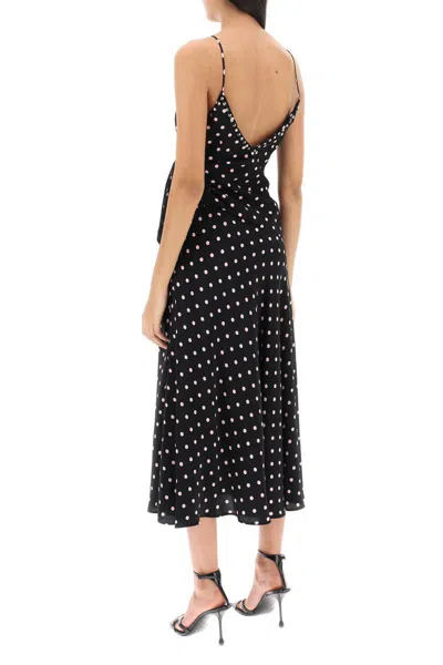 Shop Alessandra Rich Polka Dot Slip Dress With Studs And Rhinestones In Nero