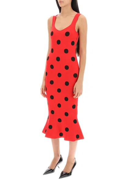 Shop Marni Polka Dot Knit Midi Dress In Rosso