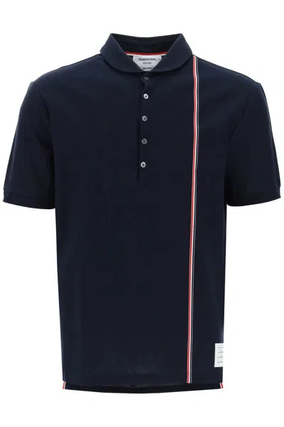 Shop Thom Browne Polo Shirt With Tricolor Intarsia In Blu