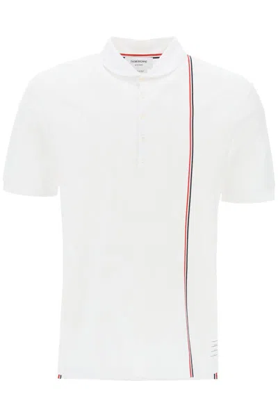 Shop Thom Browne Polo Shirt With Tricolor Intarsia In Bianco