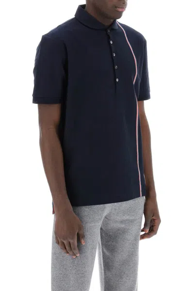 Shop Thom Browne Polo Shirt With Tricolor Intarsia In Blu