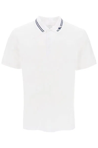 Shop Burberry Polo With Striped Collar In Bianco