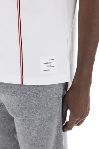 Shop Thom Browne Polo Shirt With Tricolor Intarsia In Bianco
