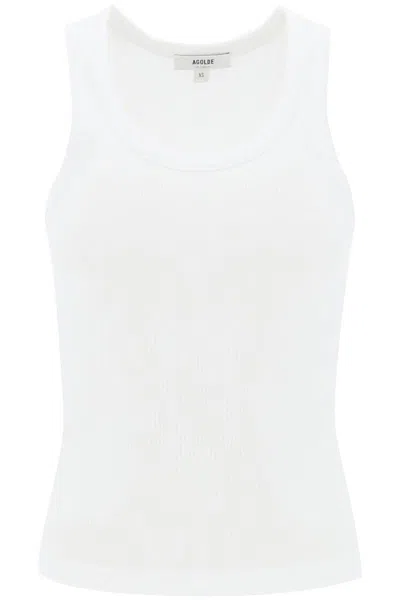 Shop Agolde Poppy Ribbed Tank Top In Bianco