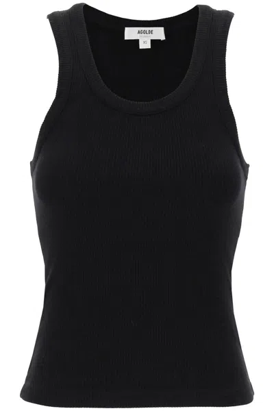 Shop Agolde Poppy Ribbed Tank Top In Nero