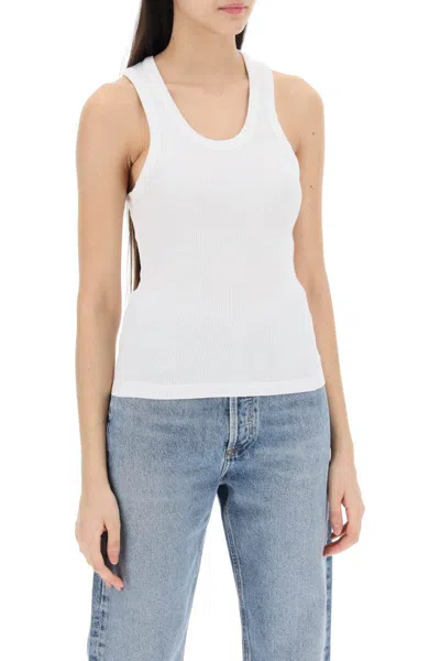 Shop Agolde Poppy Ribbed Tank Top In Bianco