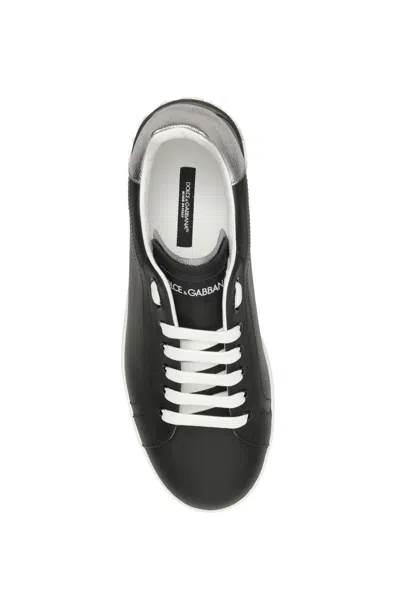 Shop Dolce & Gabbana Portofino Leather Sneakers In Argento