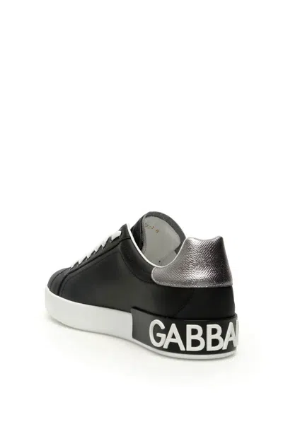 Shop Dolce & Gabbana Portofino Leather Sneakers In Argento