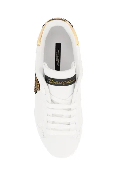 Shop Dolce & Gabbana Portofino Sneakers With Logo Patch In Bianco