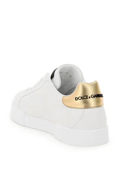 Shop Dolce & Gabbana Portofino Sneakers With Logo Patch In Bianco