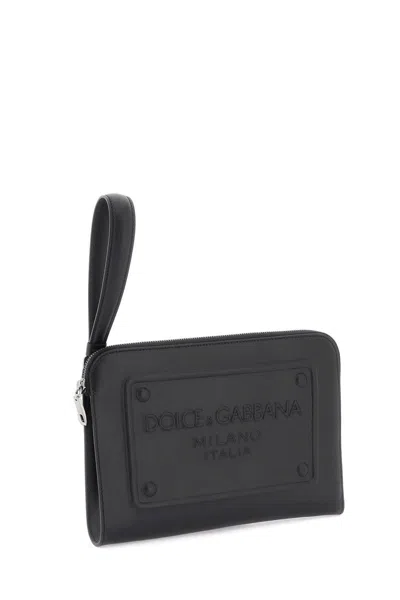 Shop Dolce & Gabbana Pouch With Embossed Logo In Nero