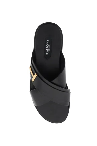 Shop Tom Ford Preston Leather Sandals In In Nero