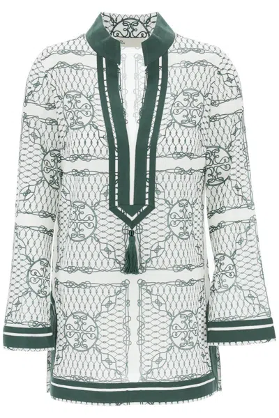 Shop Tory Burch Printed Cotton Tunic Dress In Bianco