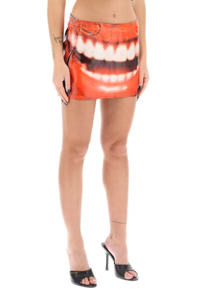 Shop Diesel Printed Denim Mini Skirt In Rosso