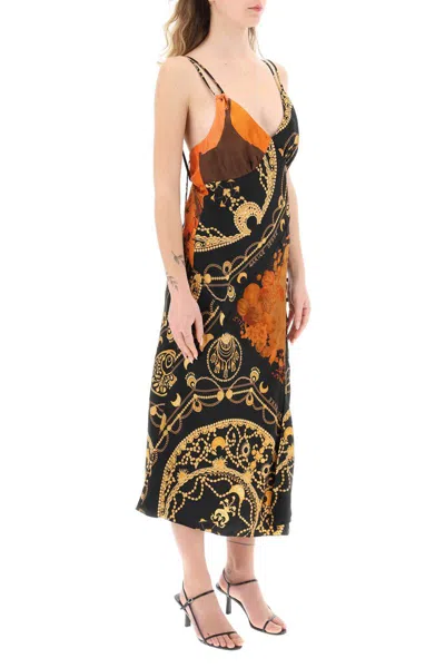 Shop Marine Serre Printed Silk Midi Dress In Nero