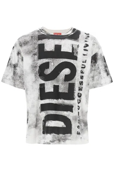 Shop Diesel Printed T-shirt With Oversized Logo In Nero