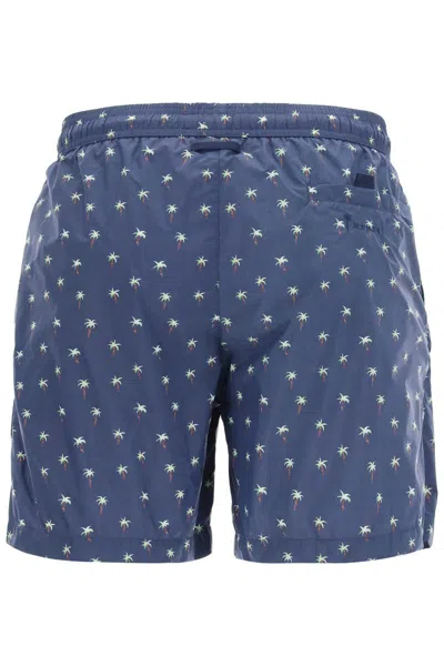 Shop Manebi Printed Swim Trunks In Blu