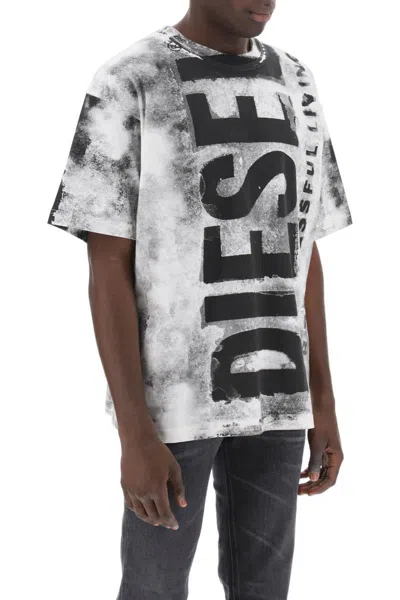 Shop Diesel Printed T-shirt With Oversized Logo In Nero