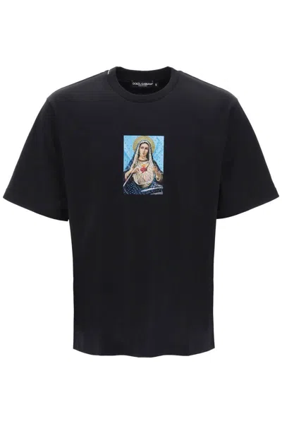 Shop Dolce & Gabbana Printed T-shirt With Rhinestones In Nero