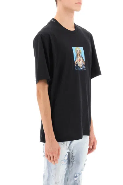 Shop Dolce & Gabbana Printed T-shirt With Rhinestones In Nero