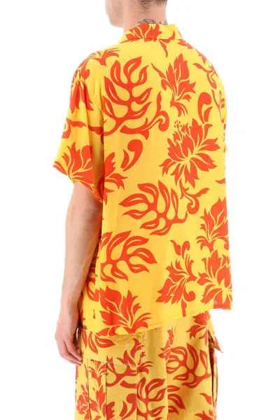 Shop Erl Printed Viscose Bowling Shirt In Giallo