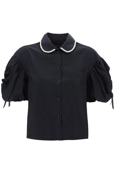 Shop Simone Rocha Puff Sleeve Boxy Shirt In Nero