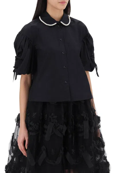 Shop Simone Rocha Puff Sleeve Boxy Shirt In Nero