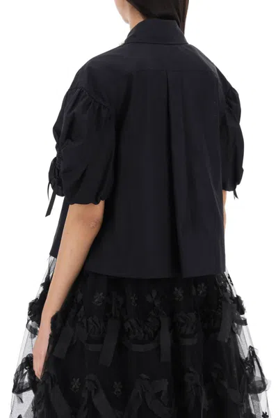 Shop Simone Rocha Puff Sleeve Boxy Shirt In Nero