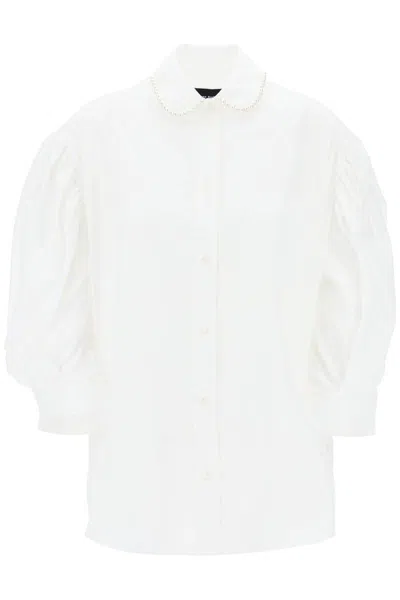 Shop Simone Rocha Puff Sleeve Shirt With Embellishment In Bianco
