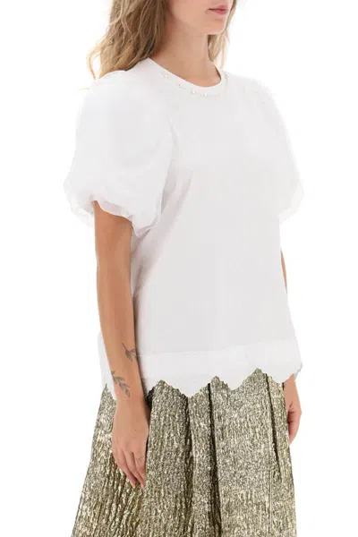 Shop Simone Rocha Puff Sleeve A-line T-shirt In Bianco