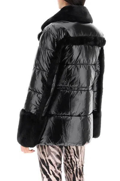Shop Marciano By Guess Puffer Jacket With Faux Fur Details In Nero