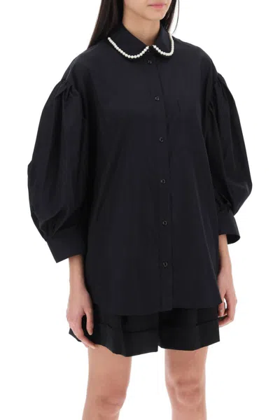 Shop Simone Rocha Puff Sleeve Shirt With Embellishment In Nero