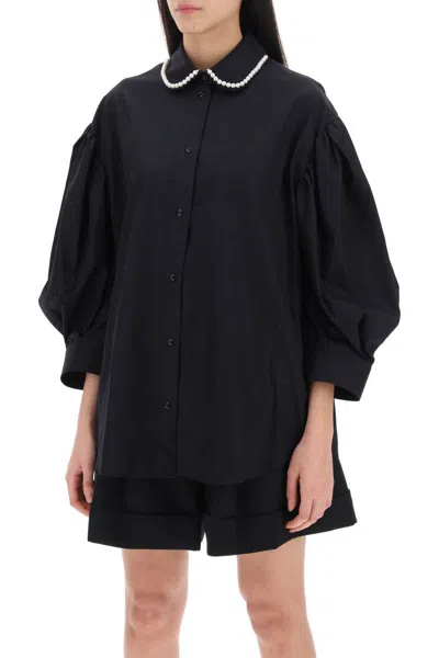 Shop Simone Rocha Puff Sleeve Shirt With Embellishment In Nero