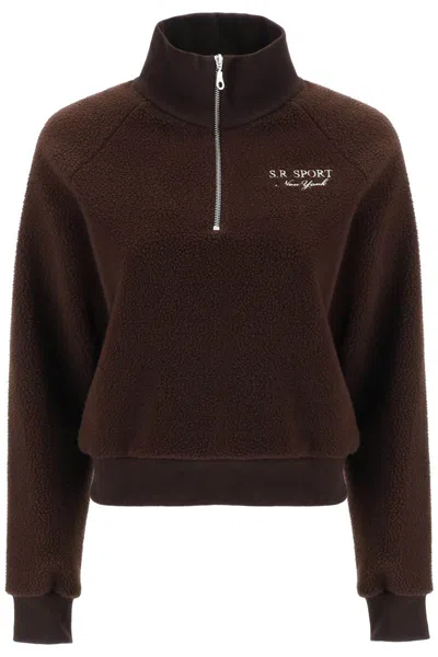 Shop Sporty And Rich Quarter Zip Sherpa Fleece Sweatshirt In Marrone