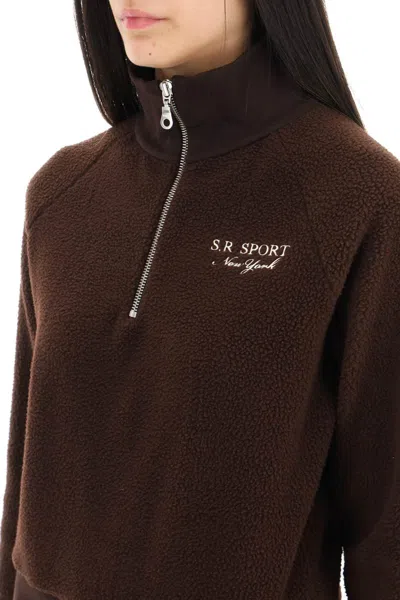 Shop Sporty And Rich Quarter Zip Sherpa Fleece Sweatshirt In Marrone