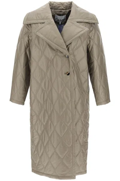 Shop Ganni Quilted Oversized Coat In Brown