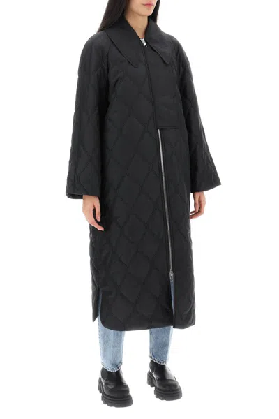 Shop Ganni Quilted Oversized Coat In Nero