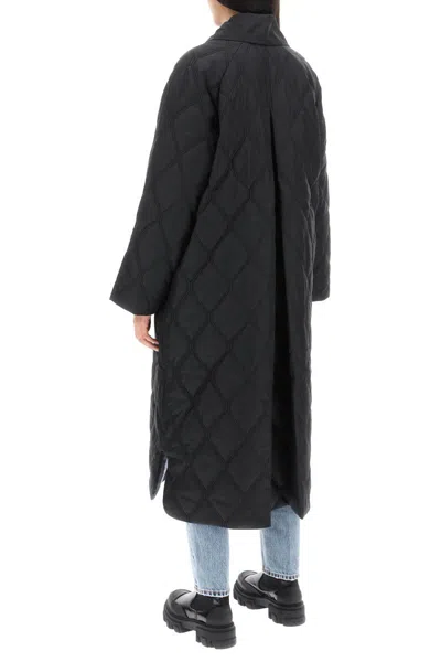 Shop Ganni Quilted Oversized Coat In Nero