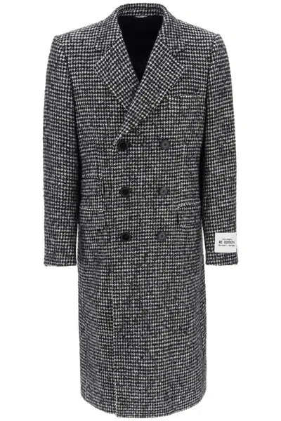 Shop Dolce & Gabbana Re-edition Coat In Houndstooth Wool In Bianco