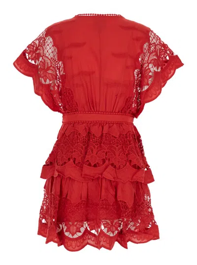 Shop Farm Rio Red Mini Dress With Frill In Techno Fabric Woman