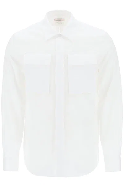 Shop Alexander Mcqueen Regular Shirt In Poplin In Bianco