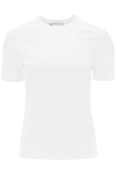 Shop Tory Burch Regular T-shirt With Embroidered Logo In Bianco
