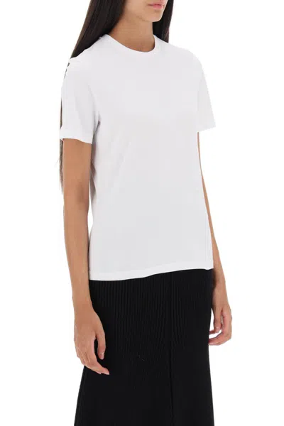 Shop Tory Burch Regular T-shirt With Embroidered Logo In Bianco